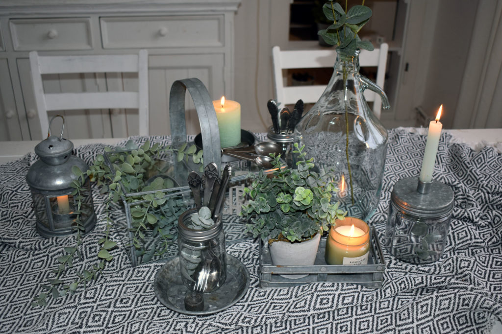 Centerpiece Tischdeko neutral Landhaus Shabby