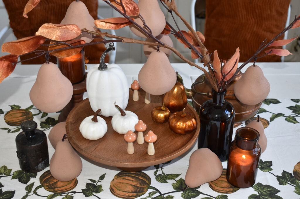 Centerpiece Tischdeko Herbstdeko Falldecor Farmhaus Farmhouse decor Kupfer Kürbisse